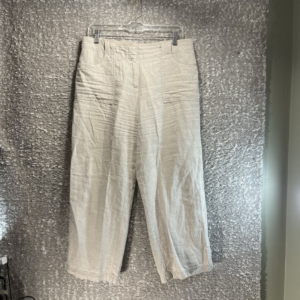 Talbots Wide Leg Capri Pants Women's 10 Tan Brown Linen 25" Inseam Beach Resort‎